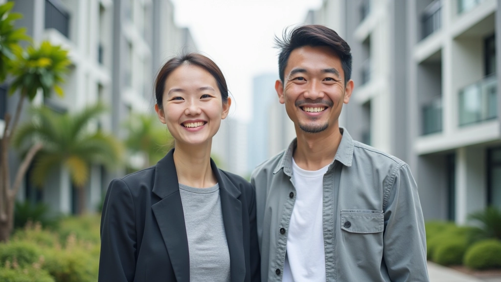Diverse group of new homeowners celebrating outside their affordable housing units on move-in day