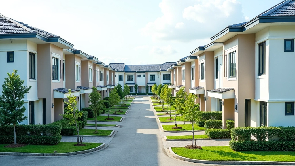 Modern affordable housing residential community showing Rumah Mampu Milik development