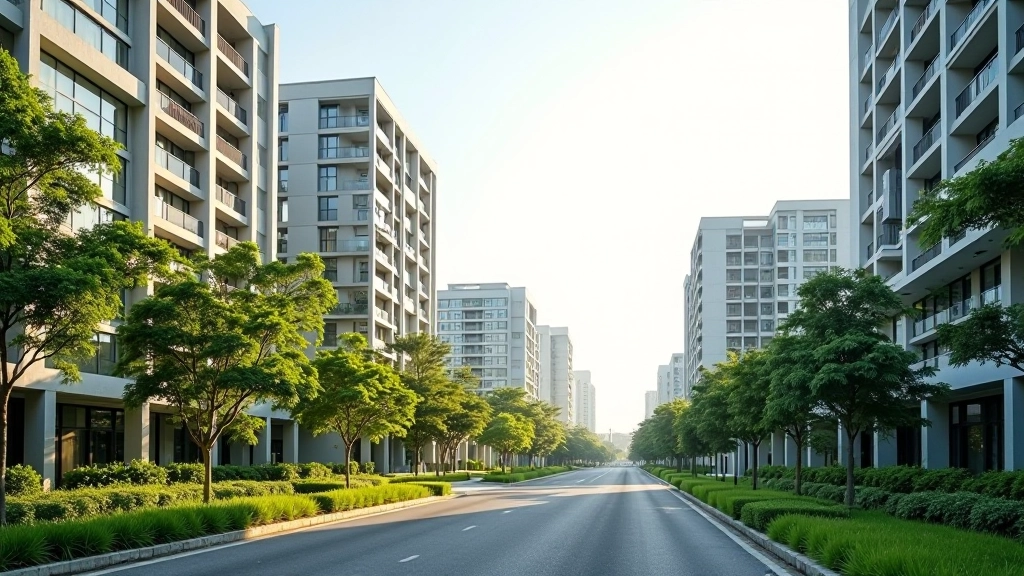 Modern residential neighborhood in Malaysia with apartment buildings and landscaped grounds