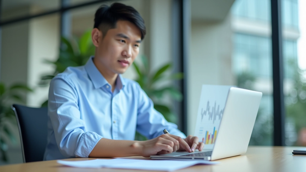 Real estate professional analyzing Malaysia housing market data with charts and reports